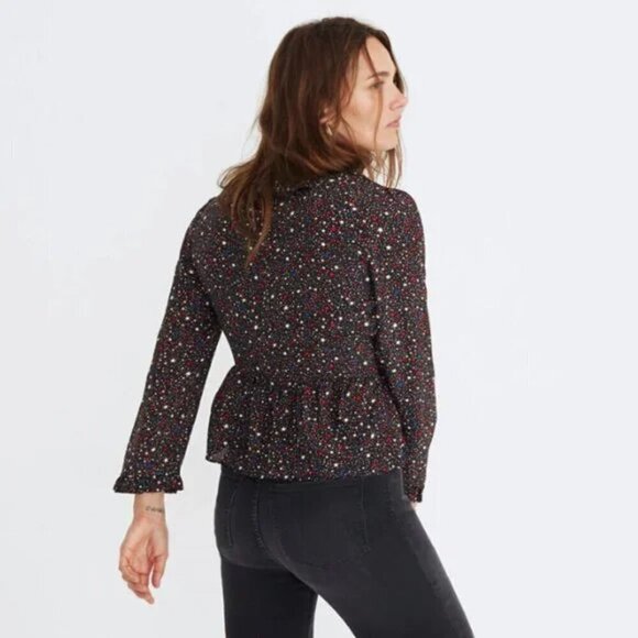 Madewell 100% Silk Ruffle-Hem Wrap Top in Starry Night Women's XS - Picture 2 of 11